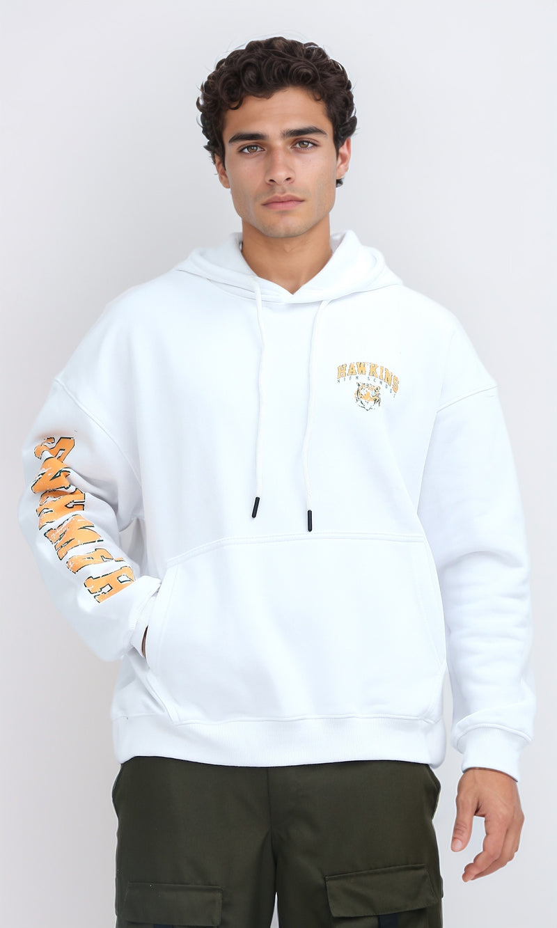 O201287 - Slip On Hoodie with Front & Back Print - White
