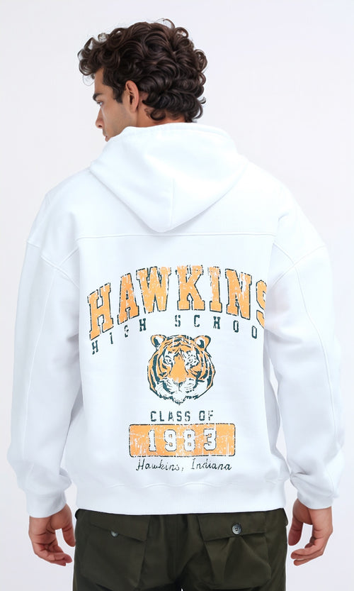 O201287 - Slip On Hoodie with Front & Back Print - White