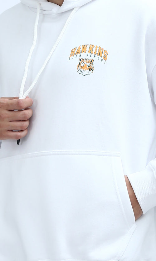 O201287 - Slip On Hoodie with Front & Back Print - White