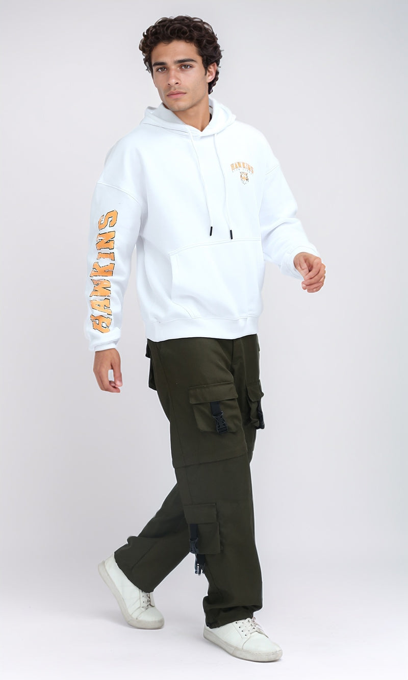 O201287 - Slip On Hoodie with Front & Back Print - White