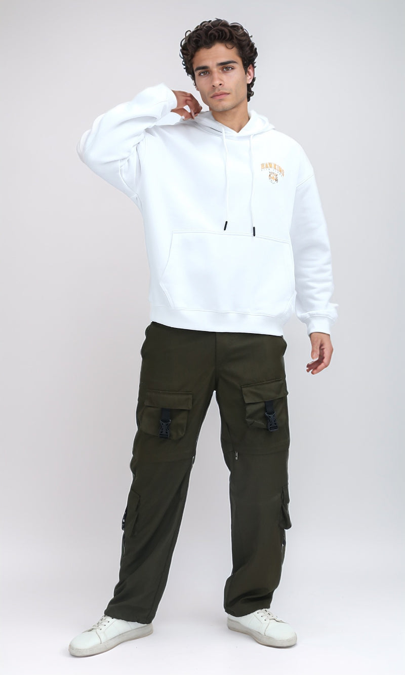 O201287 - Slip On Hoodie with Front & Back Print - White