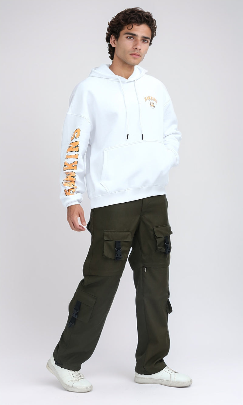 O201287 - Slip On Hoodie with Front & Back Print - White