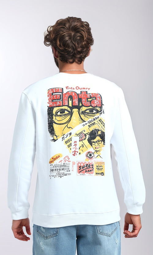 O201288 - Round Neck Printed ''Enta'' Sweatshirt - White