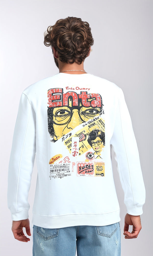 O201288 - Round Neck Printed ''Enta'' Sweatshirt - White