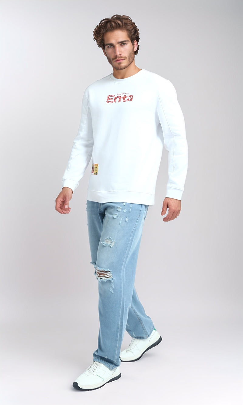 O201288 - Round Neck Printed ''Enta'' Sweatshirt - White