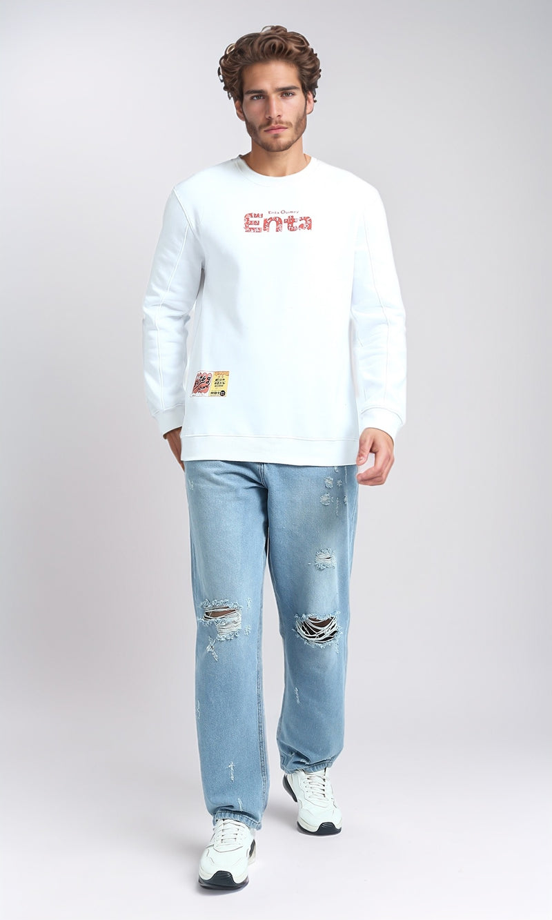 O201288 - Round Neck Printed ''Enta'' Sweatshirt - White