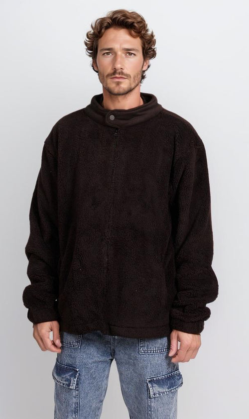 O201295-O201295 - Fleece Snap-Up Jacket - Chocolate Brown