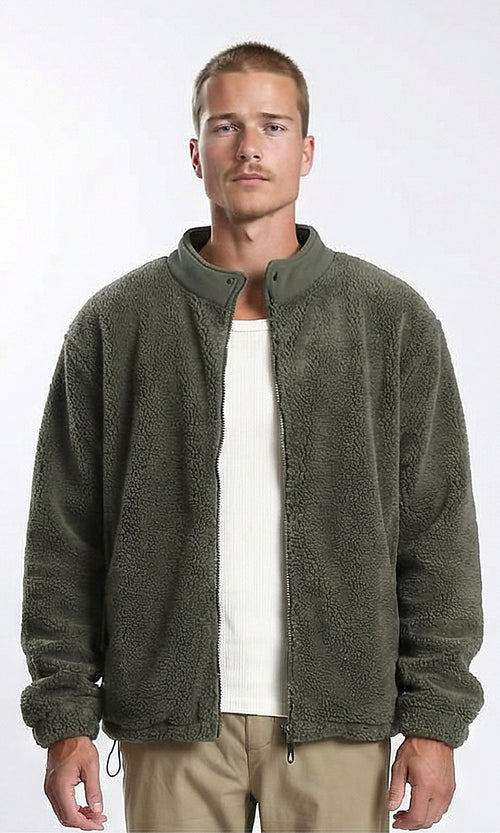 O201296 - OverSize Fleece Jacket with full zipper - Olive