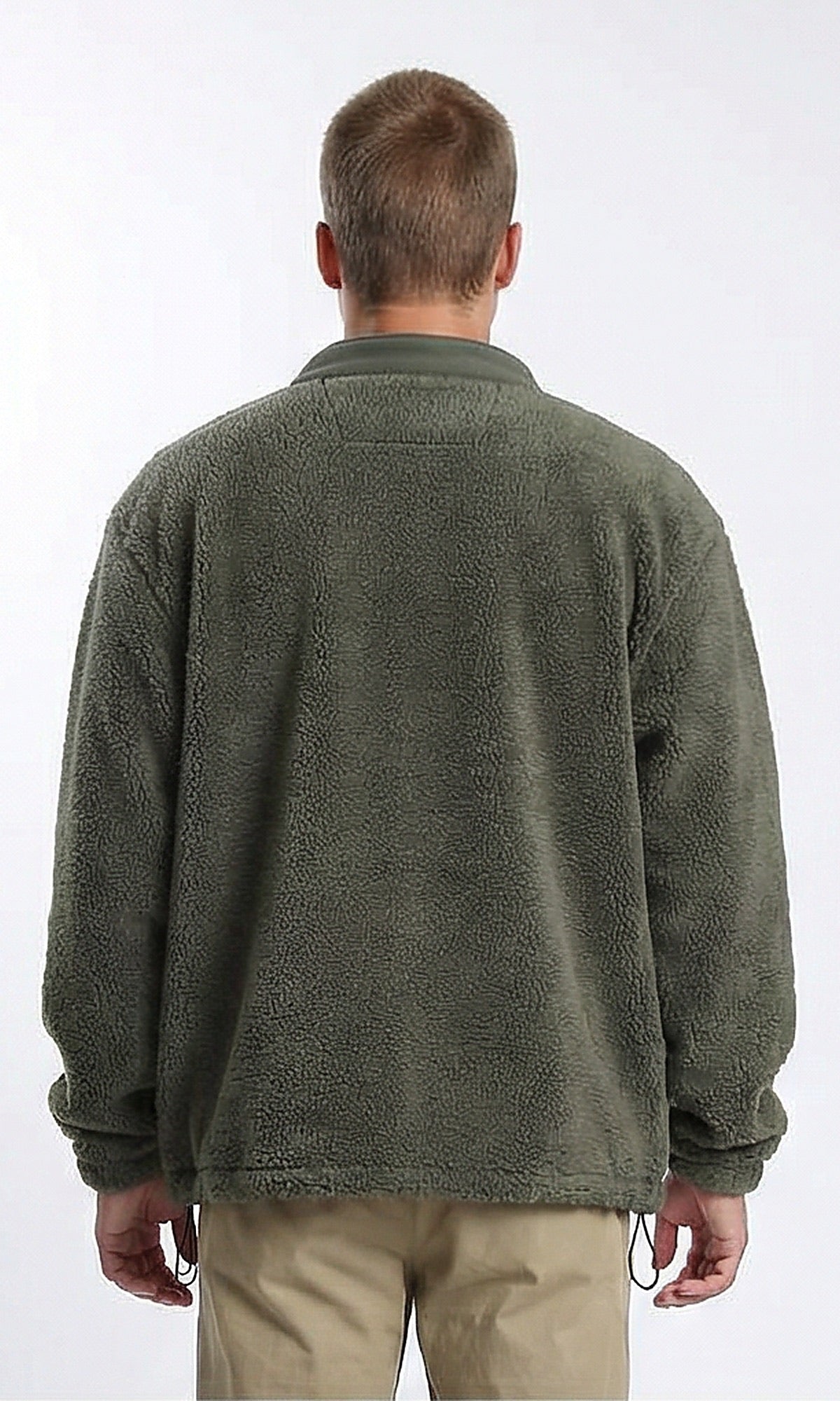 Olive Green Relaxed Fit Sherpa Zip-Up Jacket - O201296