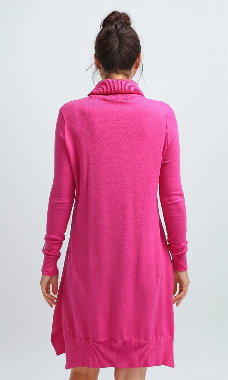 O201297 - Relax Fit Turtle Neck Pullover with Side Slits - Fuchsia