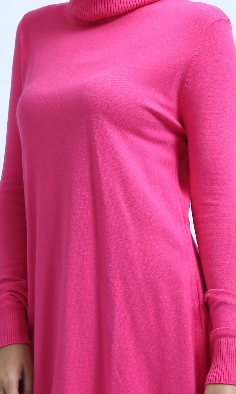 O201297 - Relax Fit Turtle Neck Pullover with Side Slits - Fuchsia