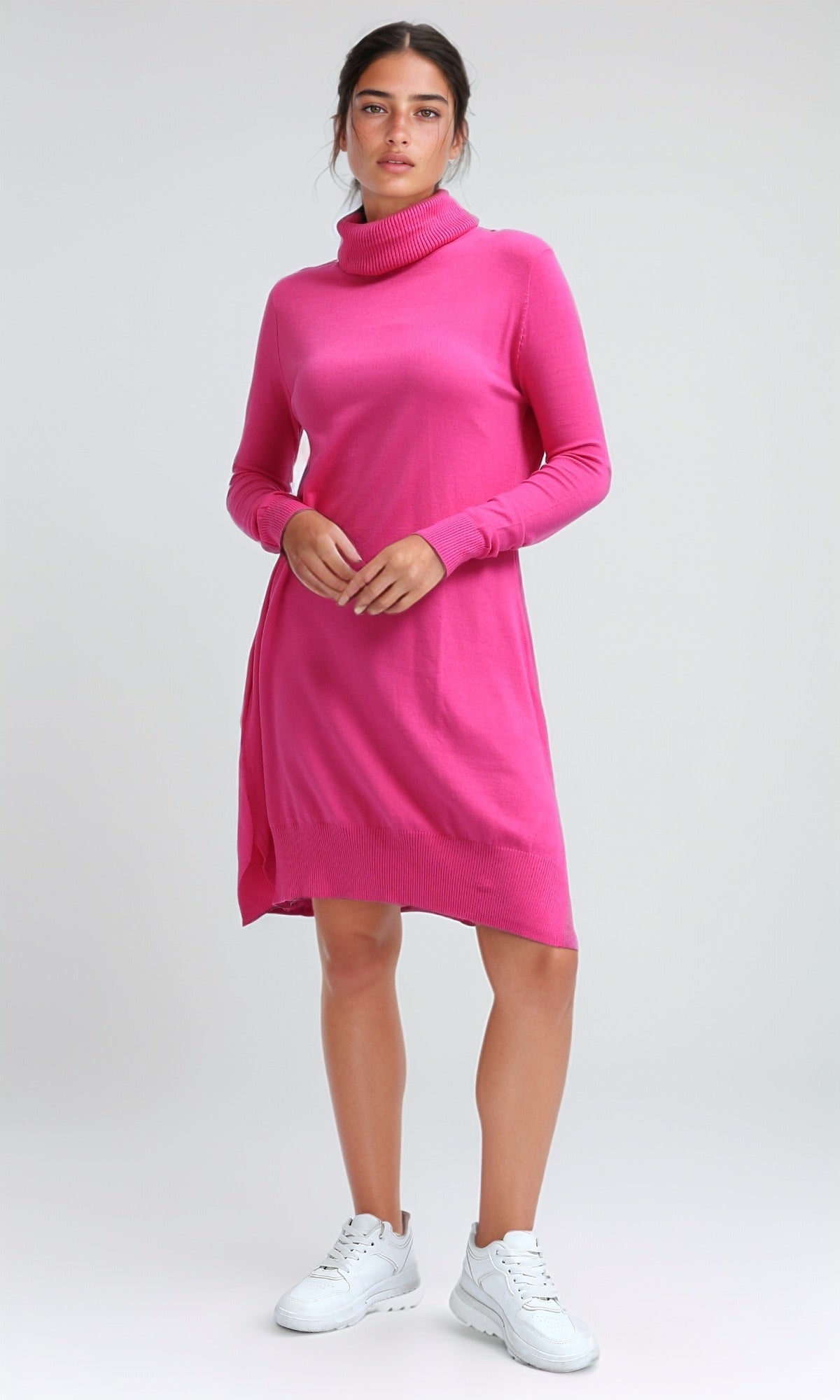 Fuchsia Pink Relaxed Fit Turtleneck Knit Pullover - O201297