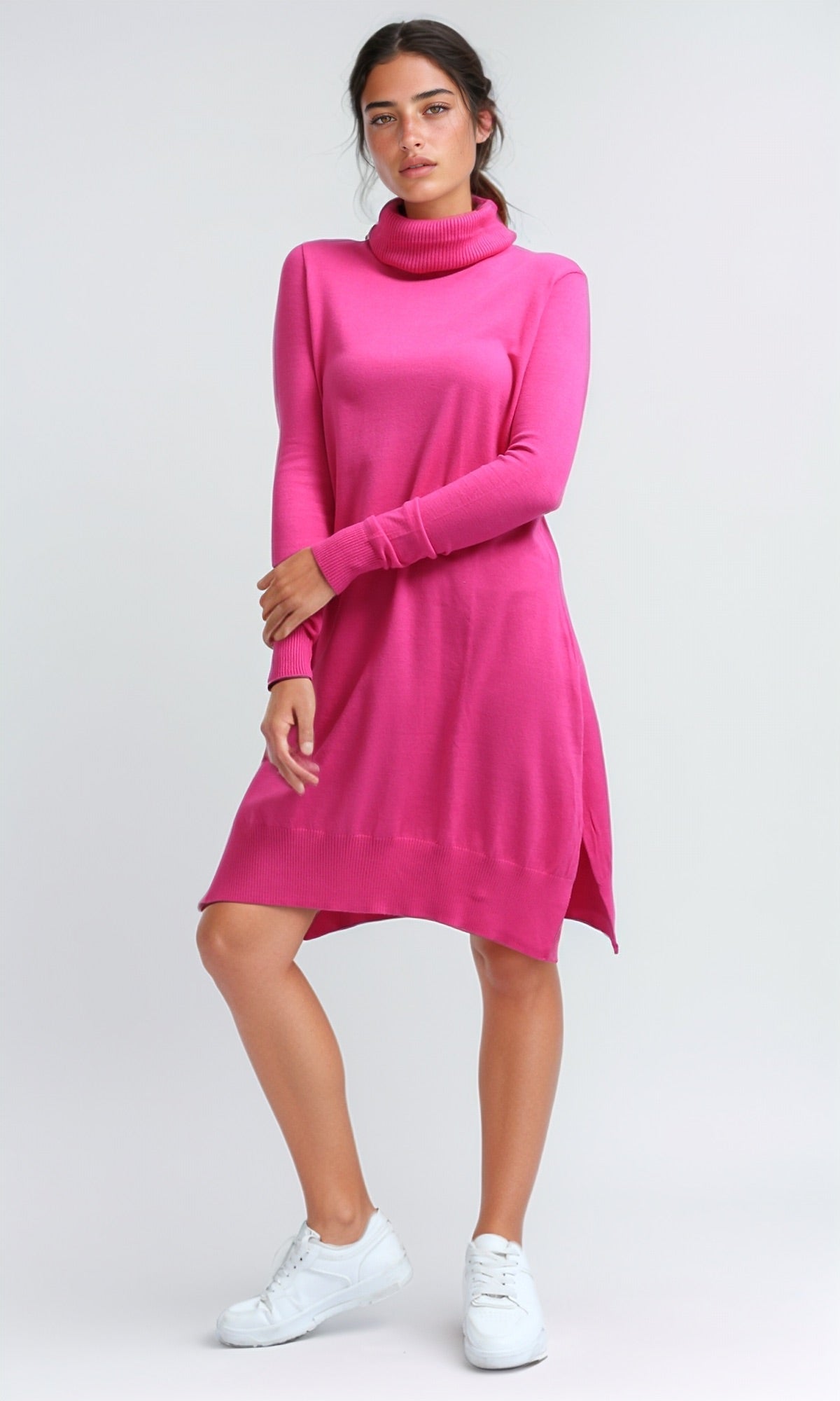 Fuchsia Pink Relaxed Fit Turtleneck Knit Pullover - O201297