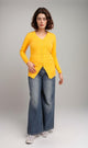 O201314-O201314 - V-Neck Knit Cardigan - Yellow