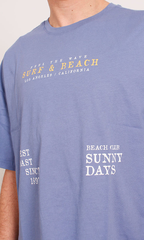 O201334 - Acrylic Beach Graphic T-Shirt – Navy Blue