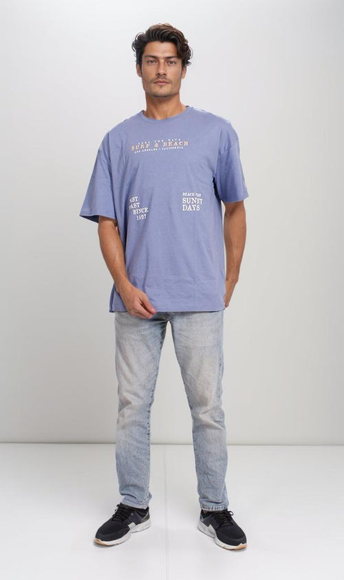 O201334 - Acrylic Beach Graphic T-Shirt – Navy Blue