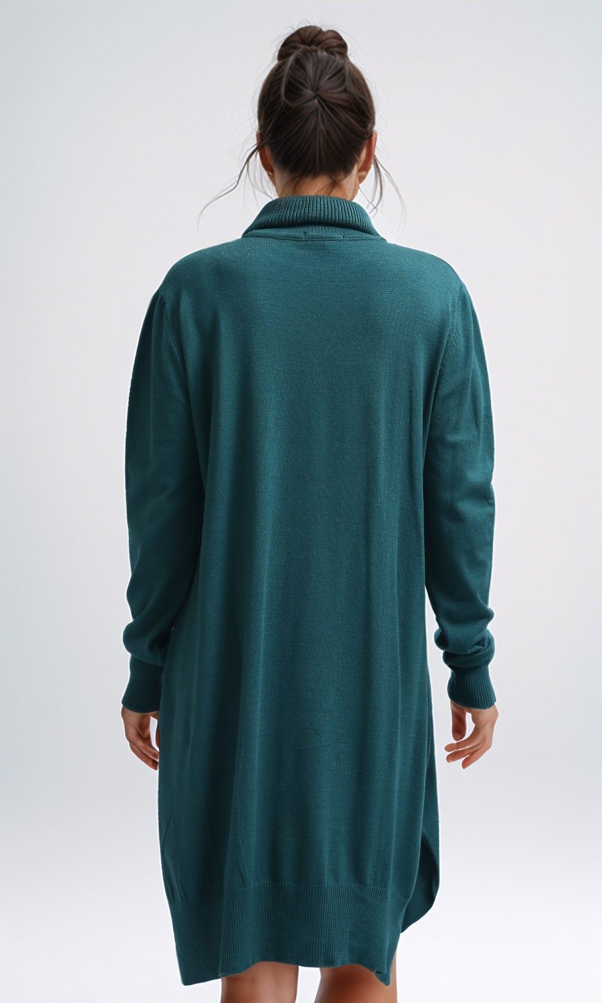 Forest Green High-Low Turtleneck Knit Pullover - O201336