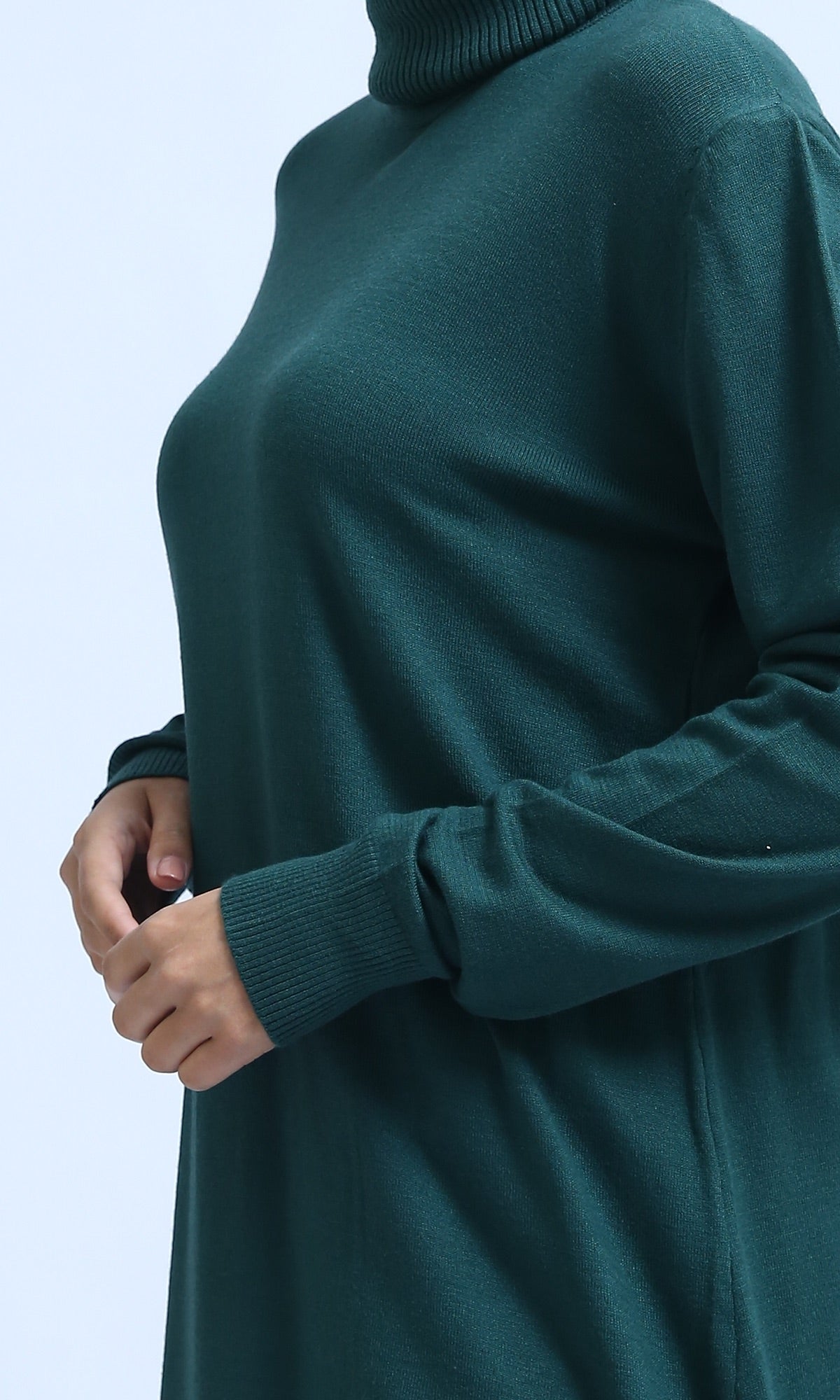 Forest Green High-Low Turtleneck Knit Pullover - O201336