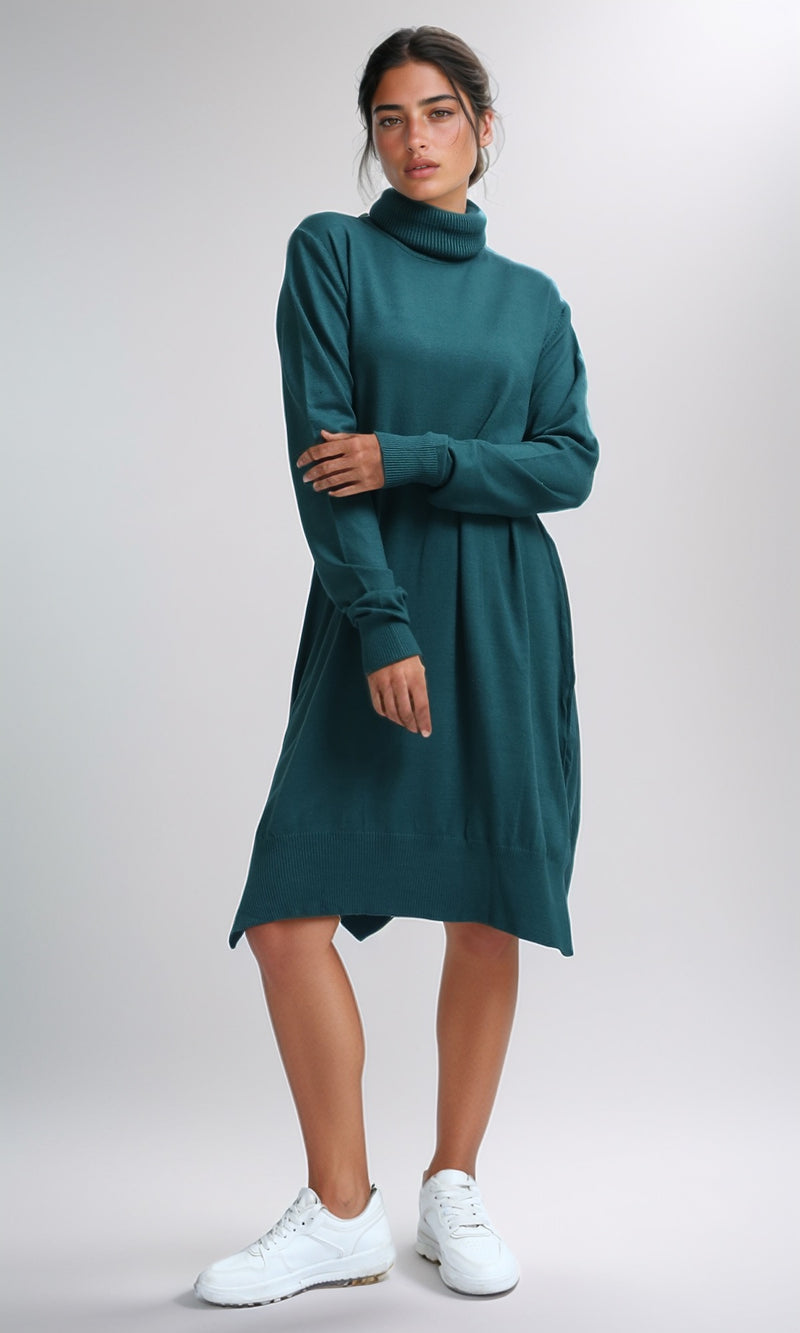 O201336 - Turtle Neck Knitted Pullover - Dark Green