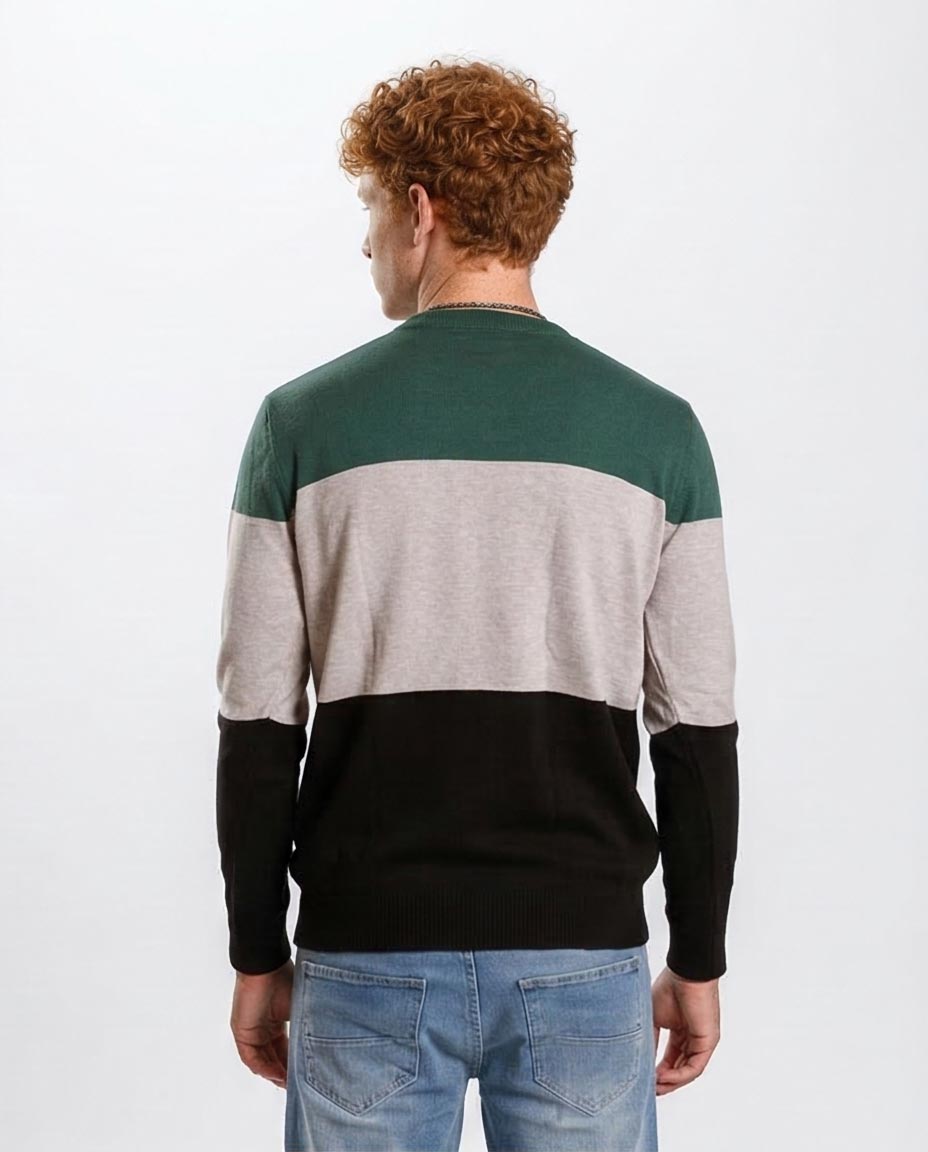 Men's Tri-Tone Color-Block Crew Neck Pullover - O201338