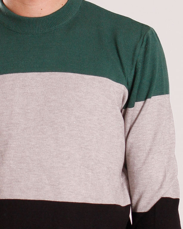 Men's Tri-Tone Color-Block Crew Neck Pullover - O201338