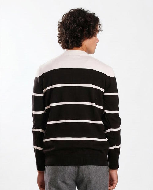 Ravin Men’s Horizontal Stripe Crew Neck Knit Sweater - Black and White - o201340