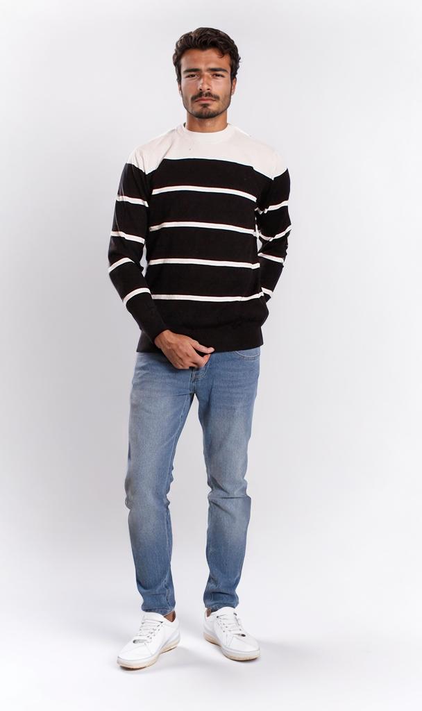 o201340-STRIPED SWEATER - BLACK & WHITE