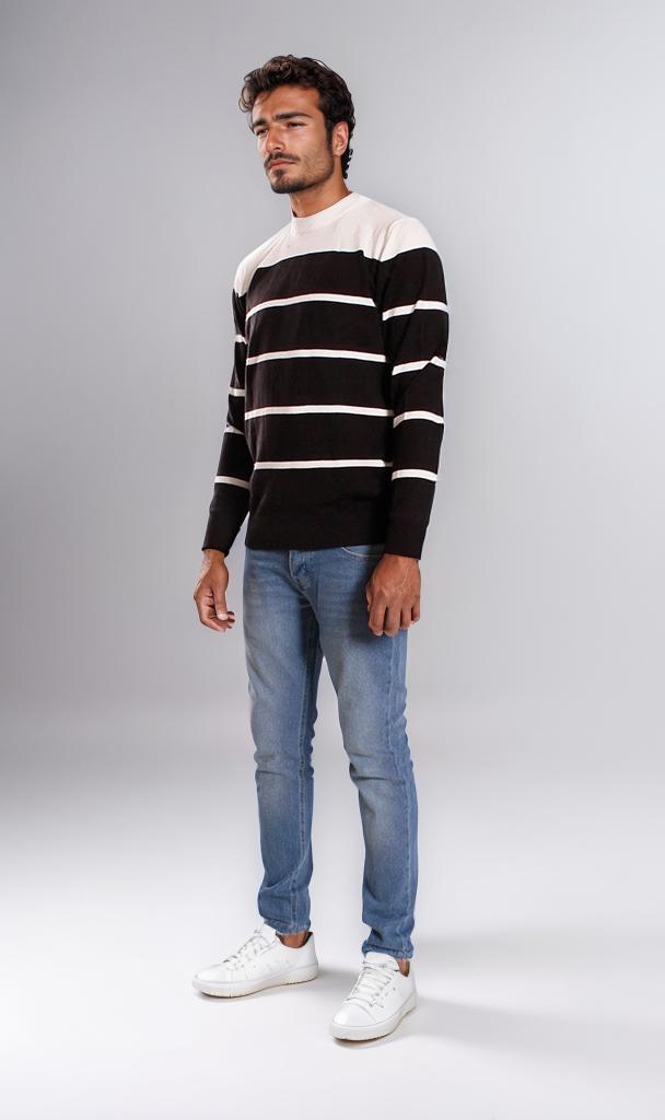 o201340-STRIPED SWEATER - BLACK & WHITE