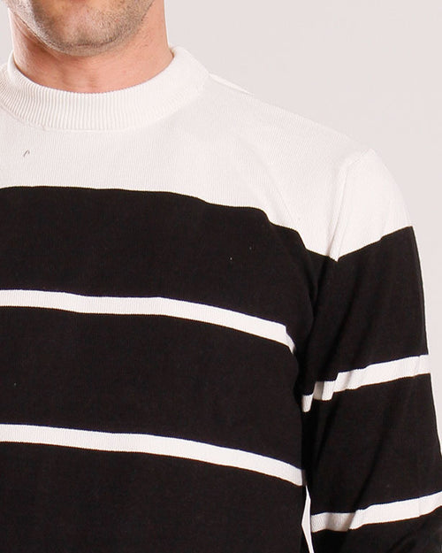 Ravin Men’s Horizontal Stripe Crew Neck Knit Sweater - Black and White - o201340