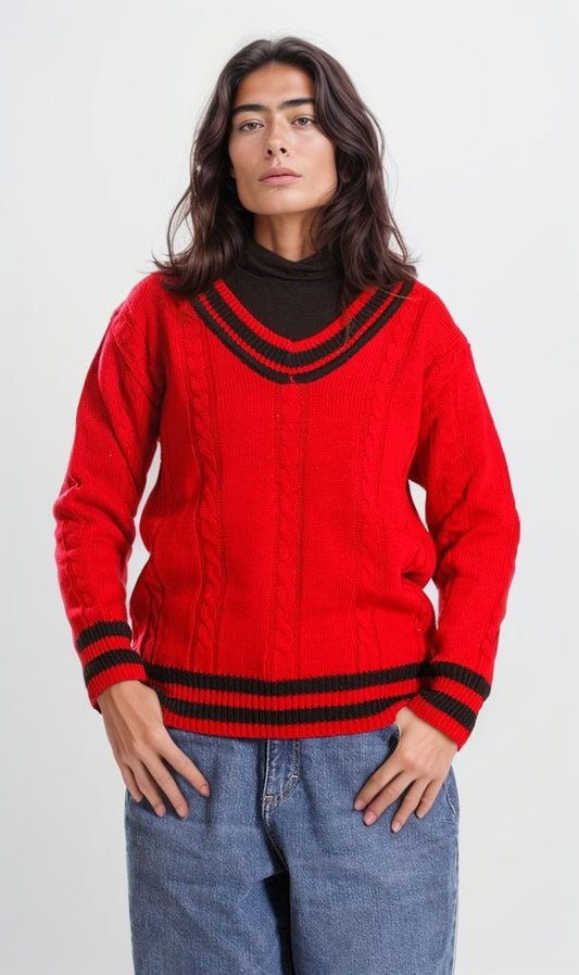 o201343-CABLE KNIT SWEATER - RED