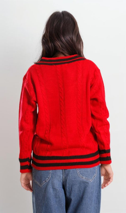 o201343-CABLE KNIT SWEATER - RED