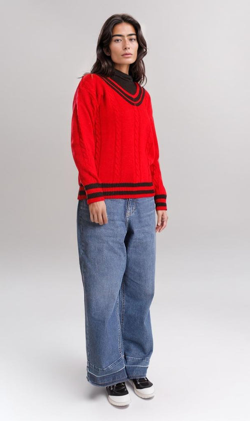 o201343-CABLE KNIT SWEATER - RED