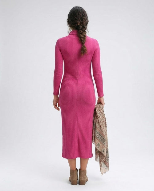 Ravin | Ribbed Knit Turtleneck Midi Dress – Fuchsia - O201376