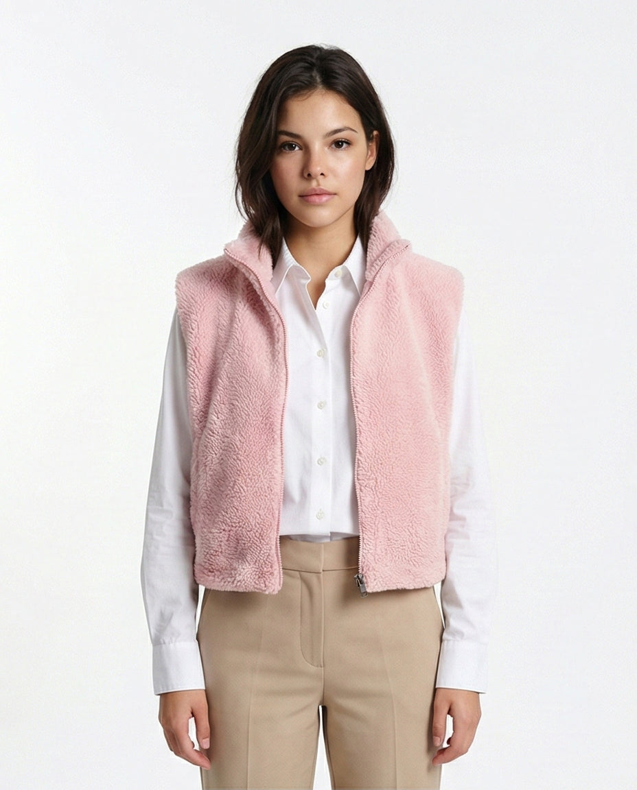 Soft Pink Sherpa Zip-Up Fleece Vest - O201378