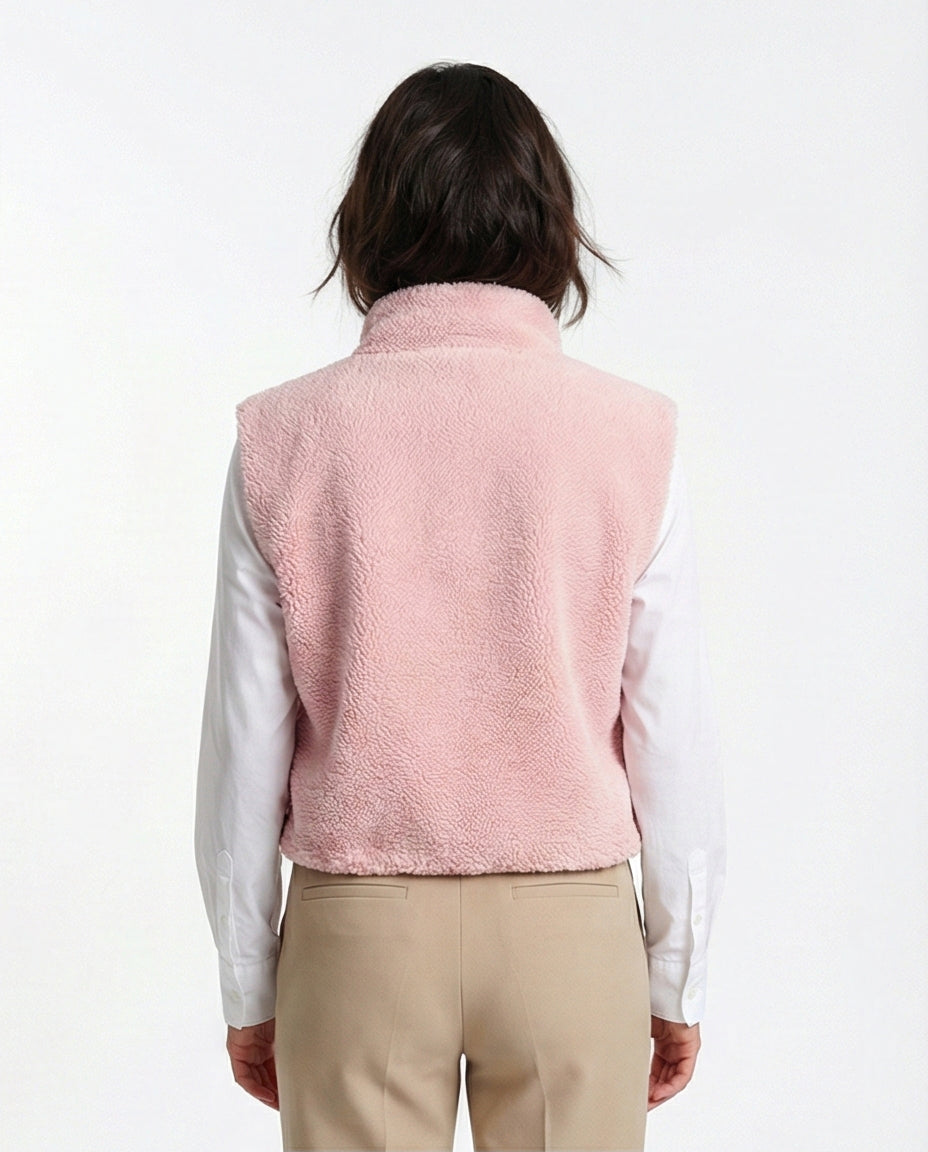Soft Pink Sherpa Zip-Up Fleece Vest - O201378