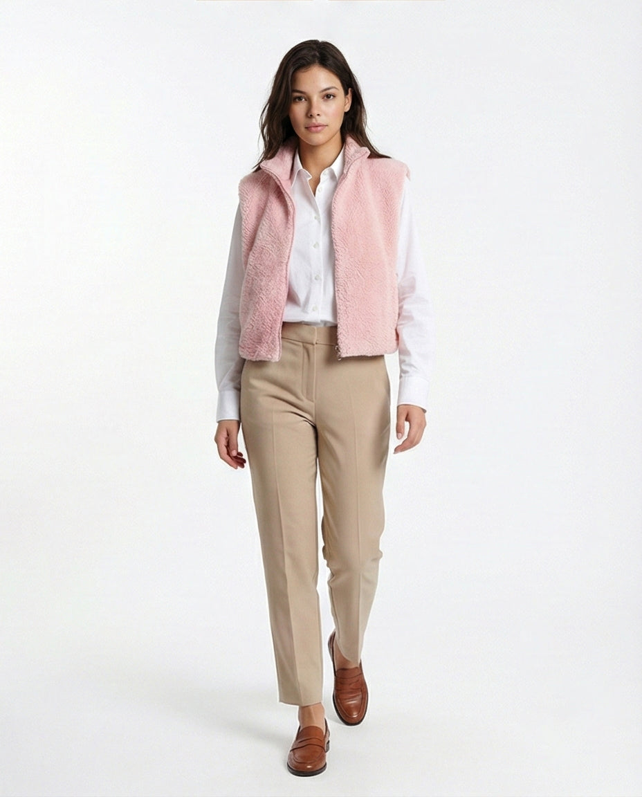 Soft Pink Sherpa Zip-Up Fleece Vest - O201378