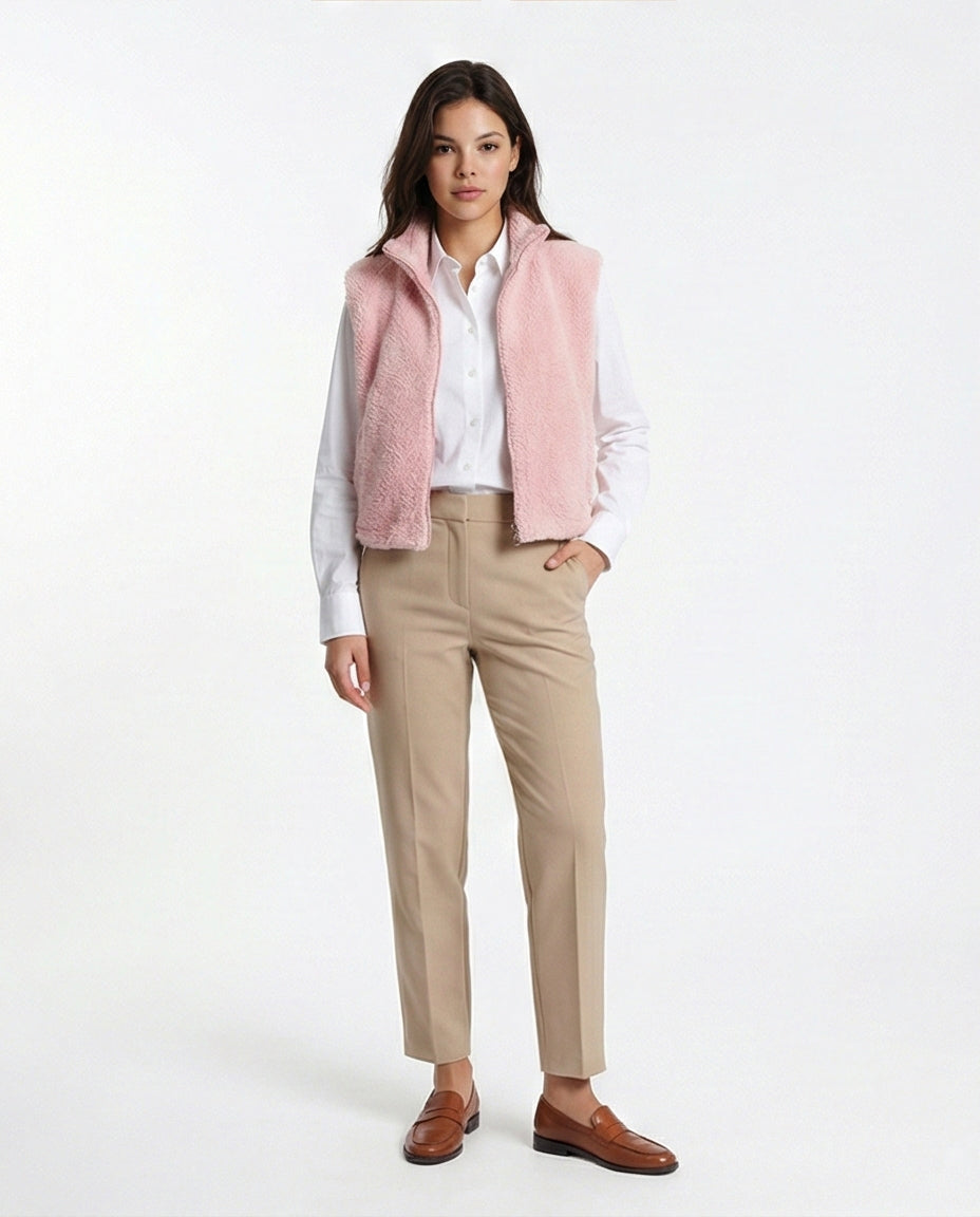 Soft Pink Sherpa Zip-Up Fleece Vest - O201378