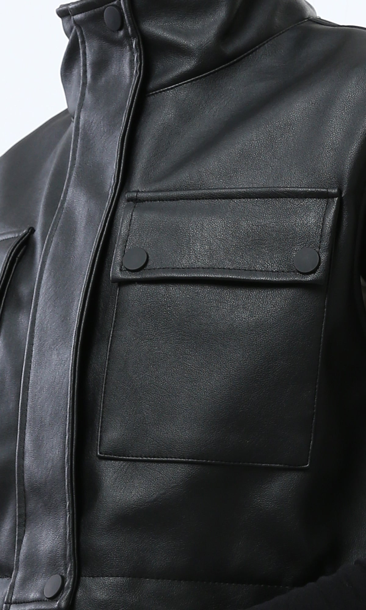 Black Faux Leather Cropped Utility Vest - O201382