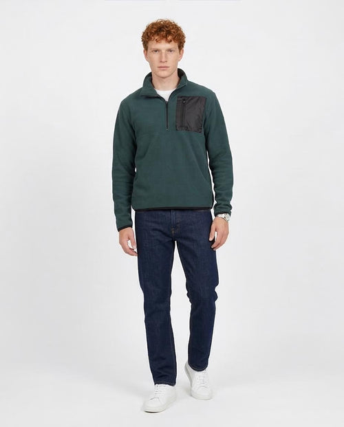 avin Men's Forest Green Fleece Half-Zip Pullover – Technical Utility Pocket- O201928