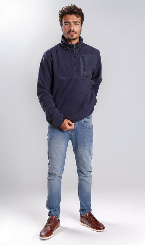 Navy Blue Half-Zip Fleece Pullover - O201930