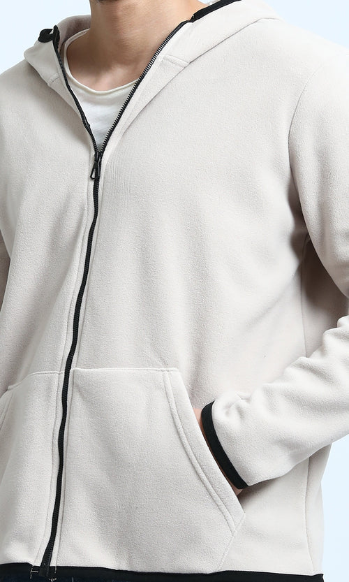 O201931 - Winter Long Sleeves Hoodie with Pockets - Light Beige
