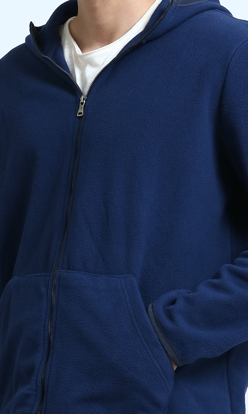 O201933 - Long Sleeves Regular Zipped Hoodie - Navy Blue
