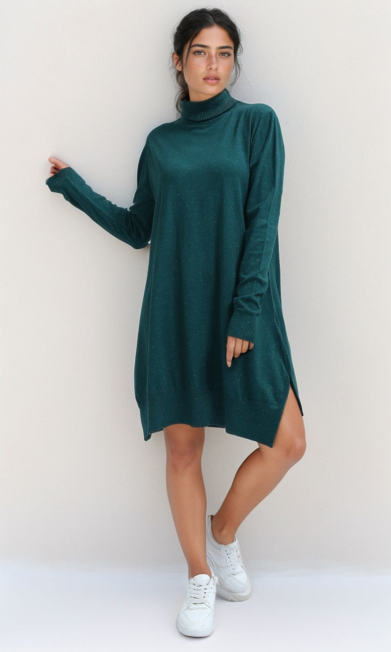 O201950 - Glittery Long Sleeves Pullover - Dark Green