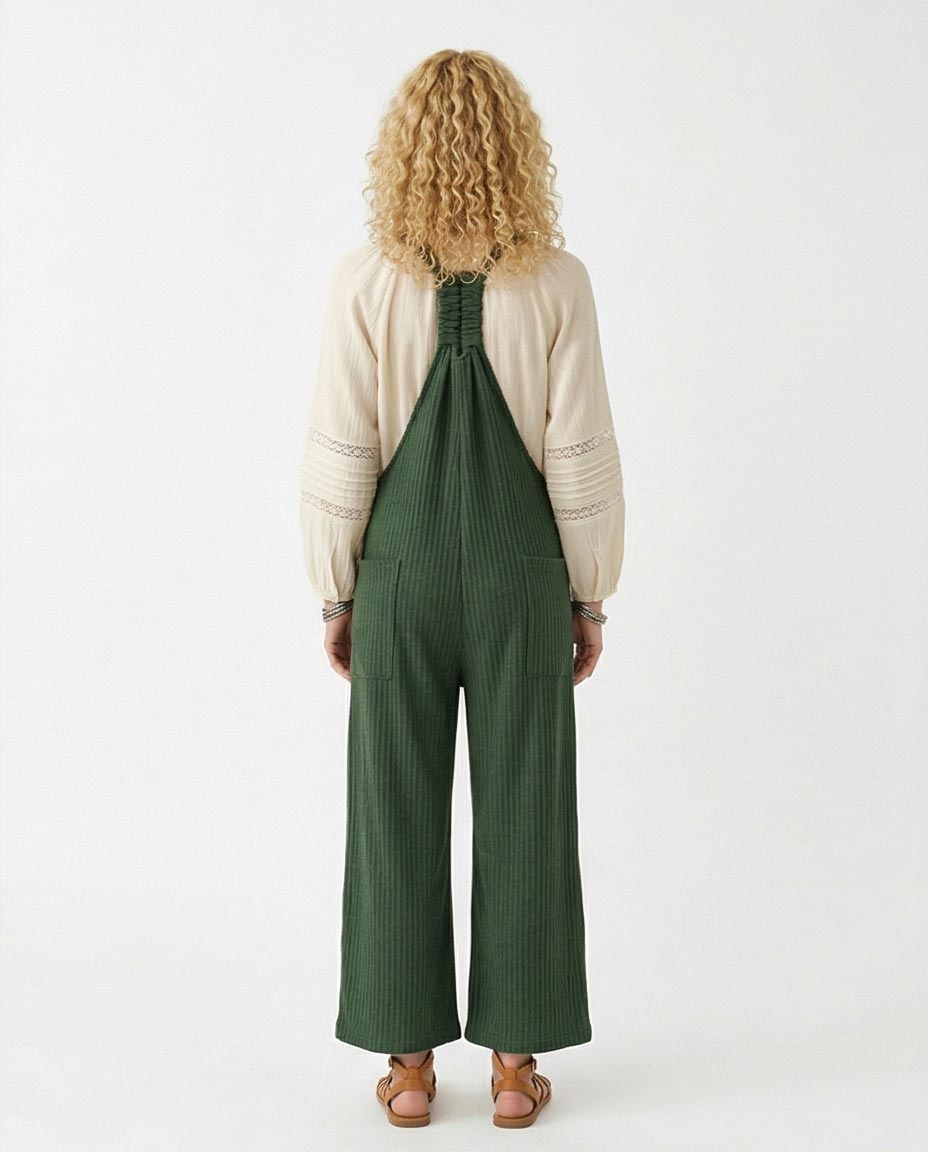 Ravin Ribbed Low-Side Jumpsuit with Ruched Racerback – Forest Green - O202046