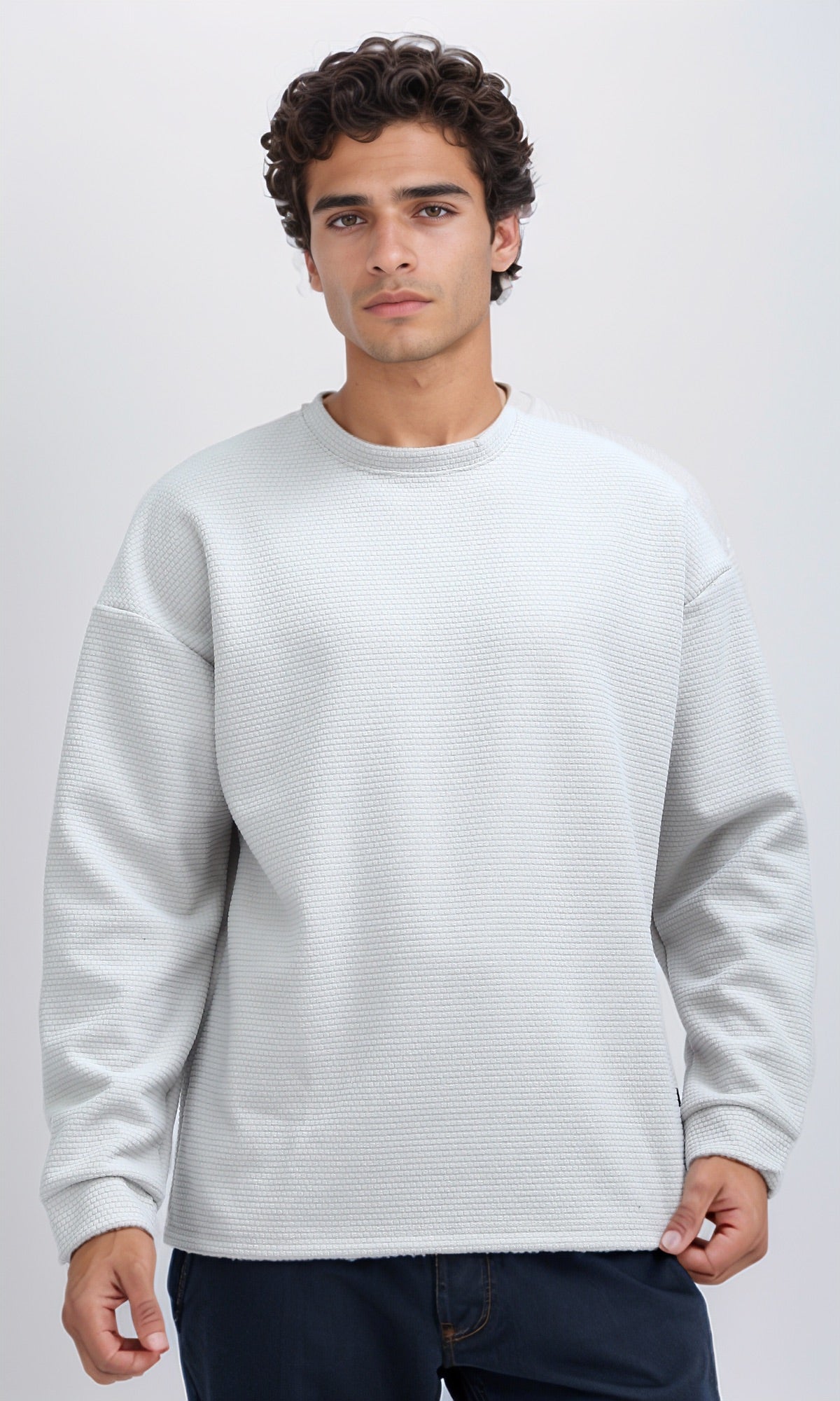 O202112 Relaxed Fit Cotton Long Sweatshirt - Light Grey