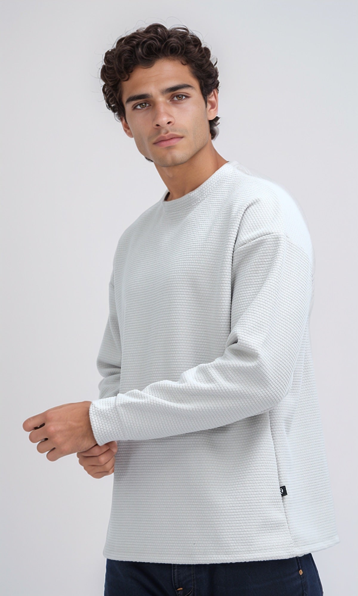 O202112 Relaxed Fit Cotton Long Sweatshirt - Light Grey