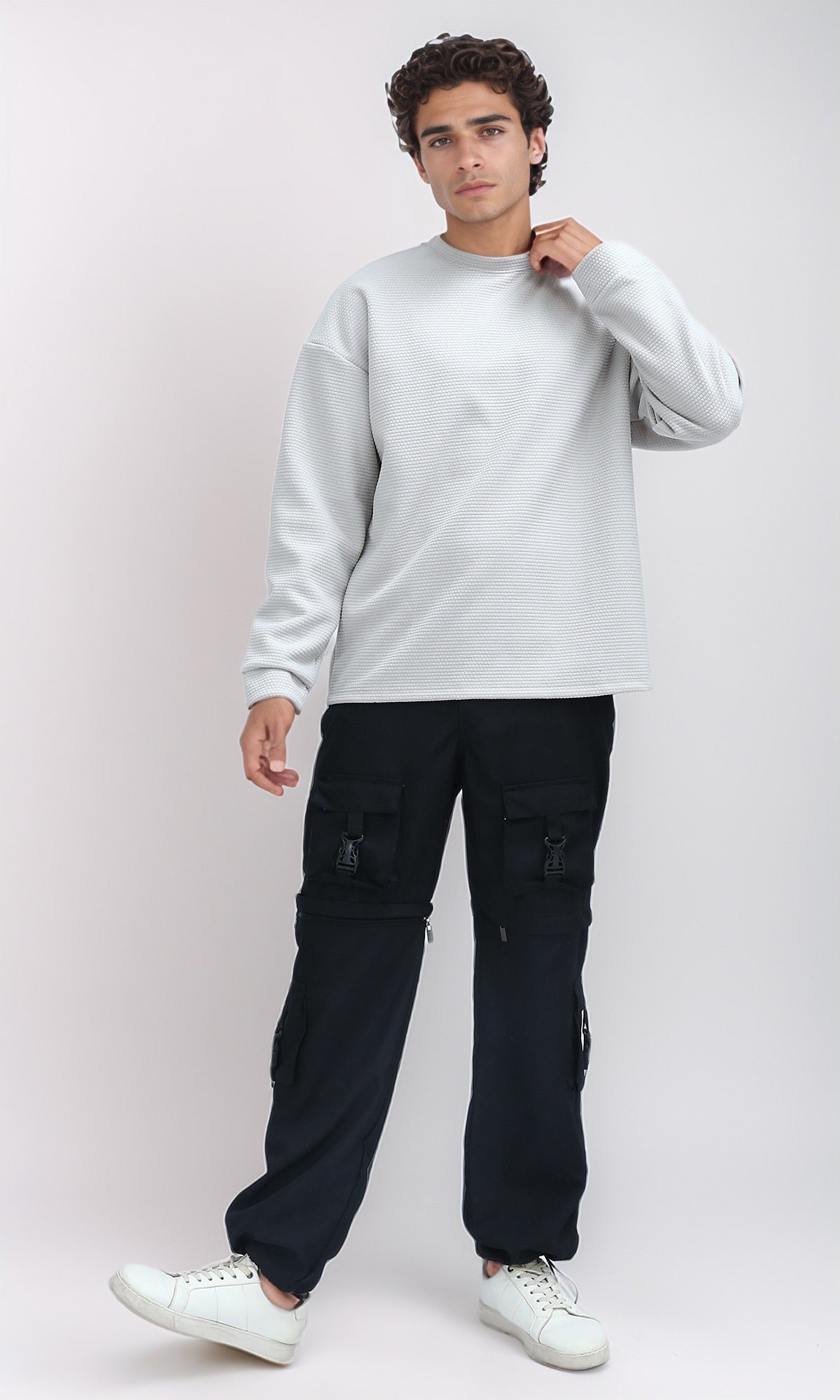 O202112 Relaxed Fit Cotton Long Sweatshirt - Light Grey