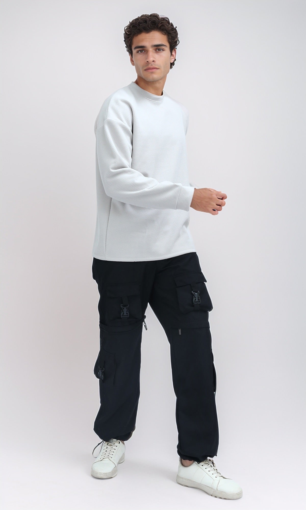 O202112 Relaxed Fit Cotton Long Sweatshirt - Light Grey