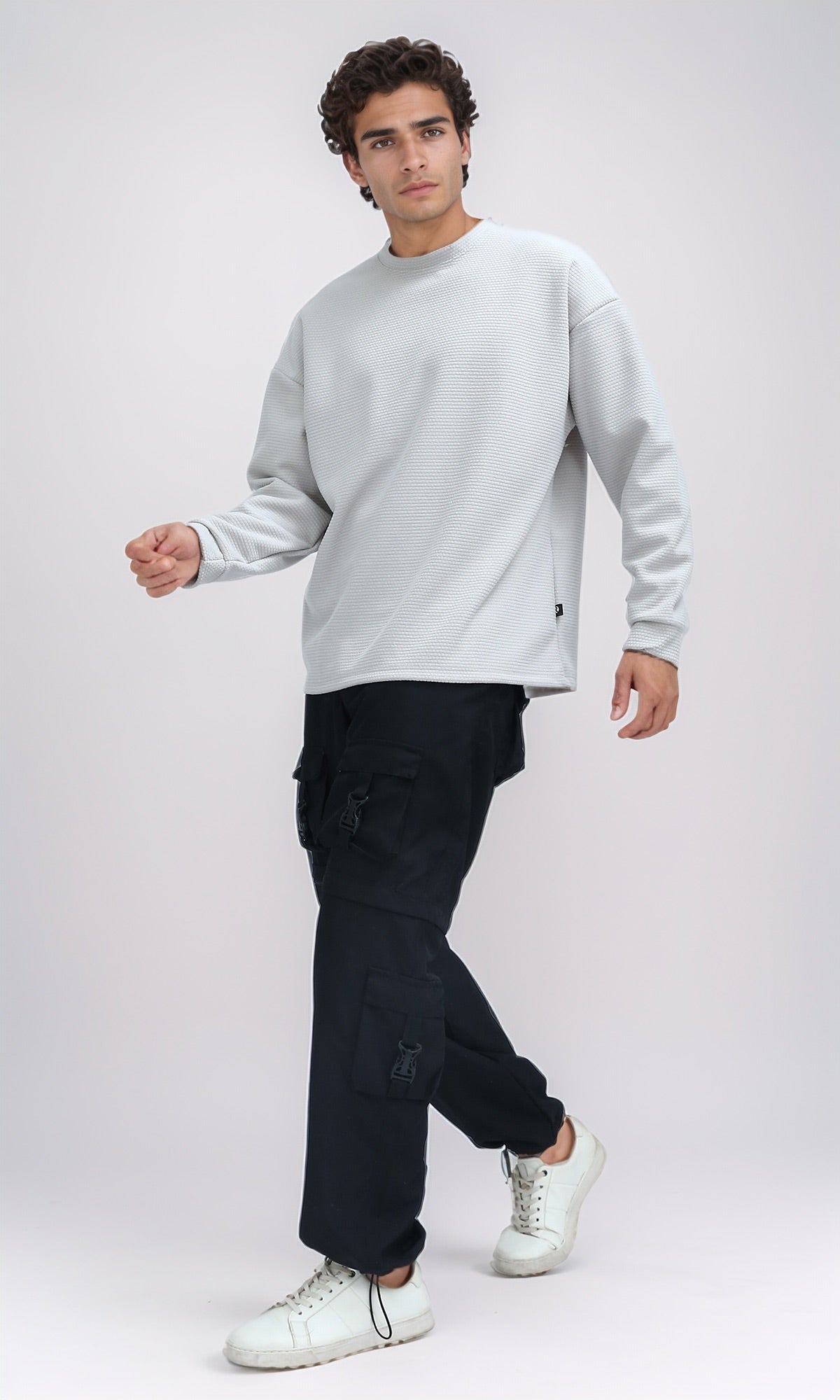 O202112 Relaxed Fit Cotton Long Sweatshirt - Light Grey