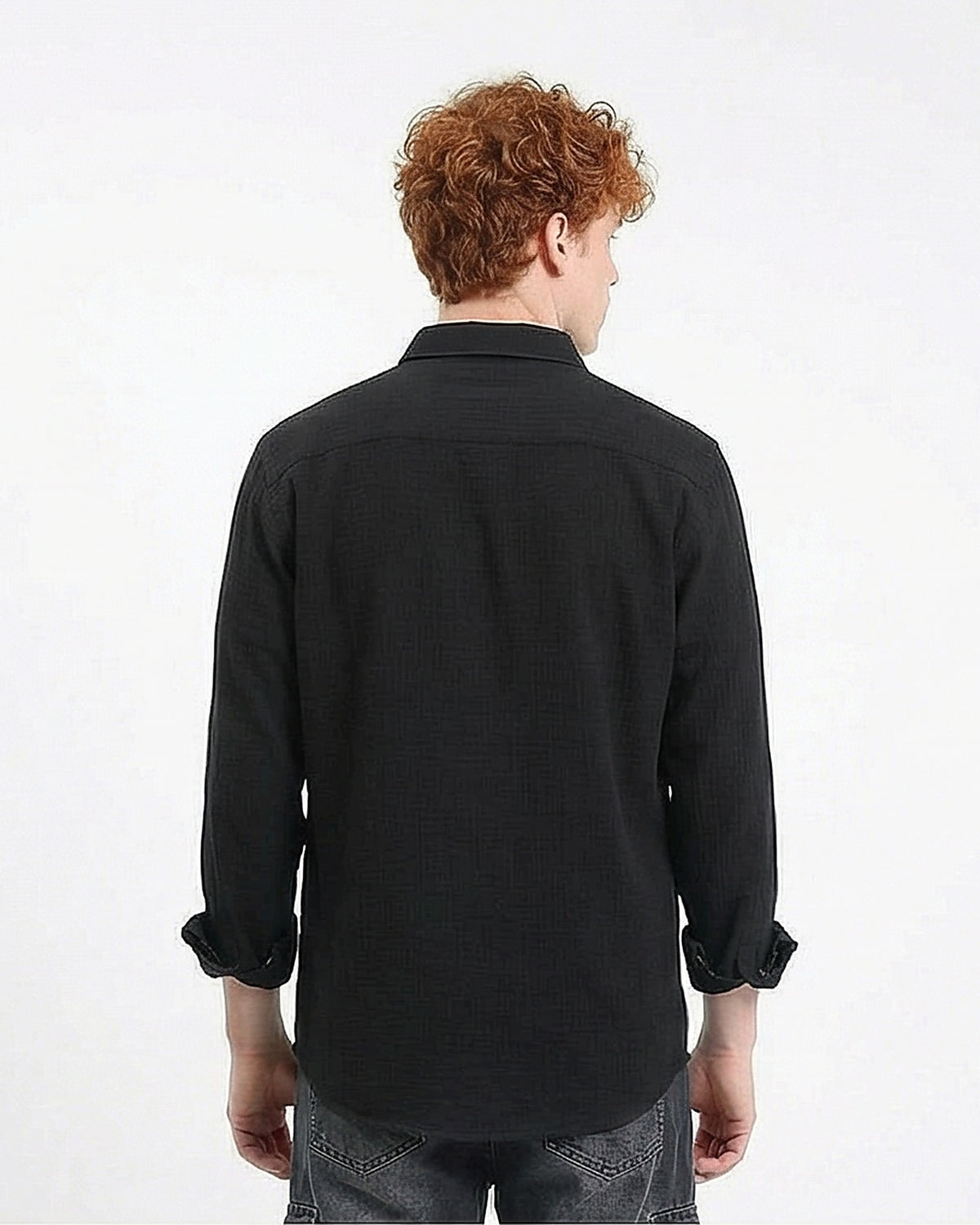 Black Textured Long Sleeve Shirt